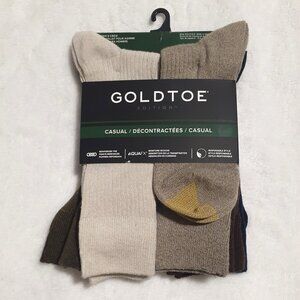 GoldToe Casual Crew Socks Shoe Size 6-12.5 Reinforced Toe Wicking Browns Black
